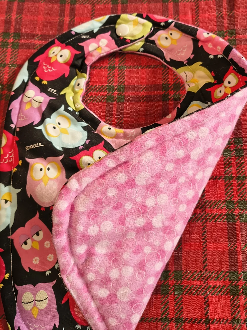 Baby Owl Print Bib - Pink, Red, Green, Blue Owls